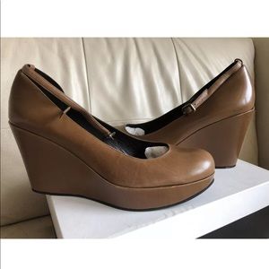 Leather Platform Wedge,Ankle Strap Shoes, Brown